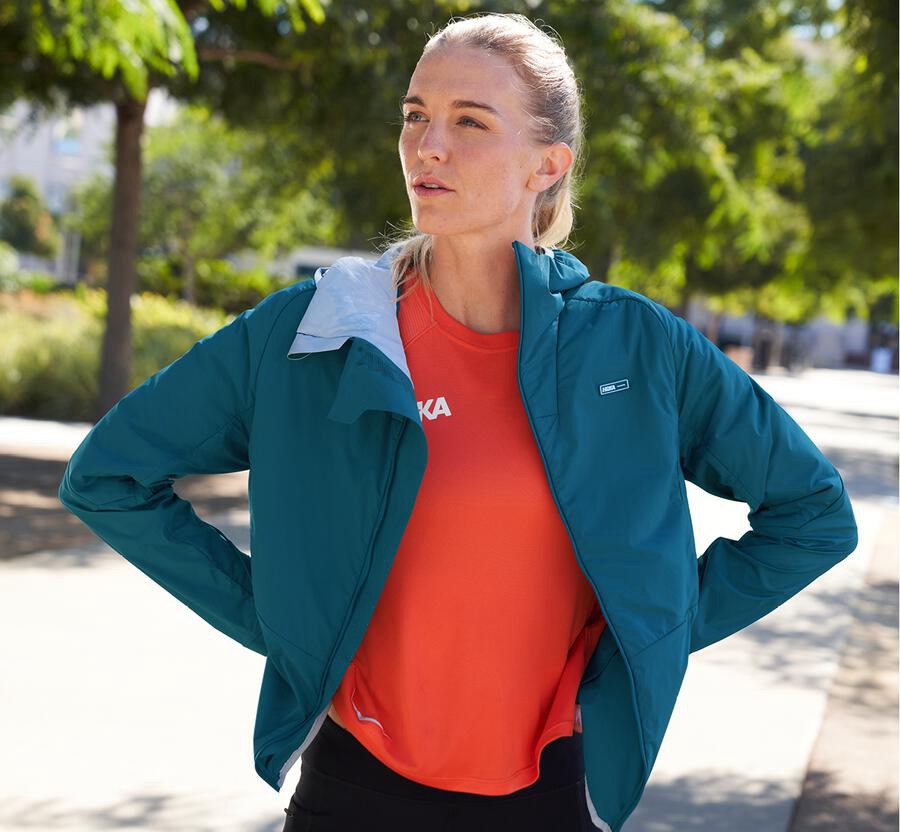 Hoka One One Womens Jackets - Hybrid Run - Blue - YDJG67985